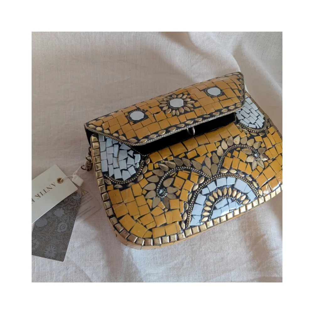 NWT Antik Kraft Mosaic Yellow Clutch